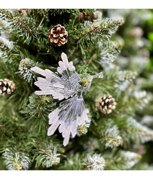Ангел с дудочкой Хрустальный Лед (как стекло) 16см Елочное Украшение, Новогодняя Игрушка, Рождественский Декор