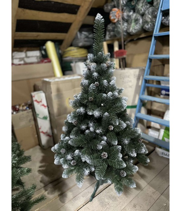 Елка с Серебряными Шишками Лилия-VIP 1,50м/150см ПВХ Зеленая Белые Кончики Новогодняя Искусственная