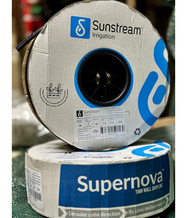 Капельная Лента 20см Солнцестойкая д16мм Эмитерная SUNSTREAM Турция Высококачественная 1000м Бухта Водоотдача (1.6 л/ч)